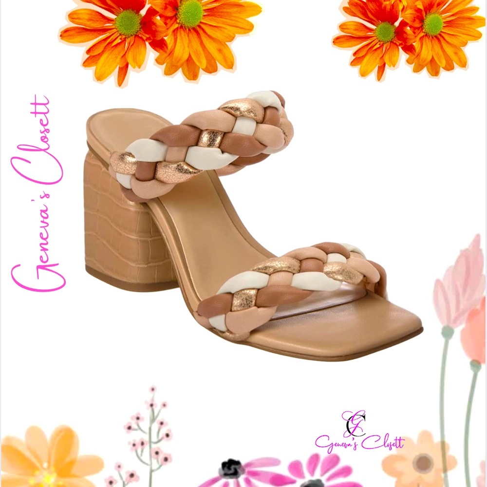 Tan Braided Square Toe Sandals
